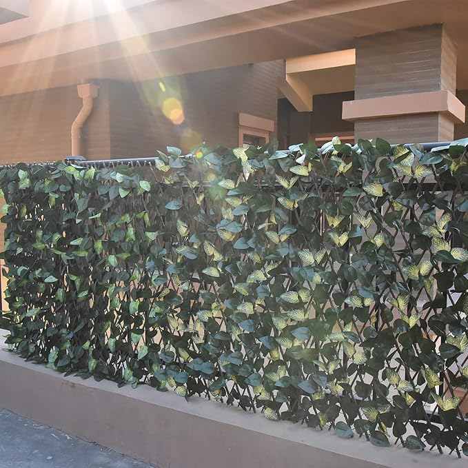 GLANT Expandable Fence Privacy Screen for Balcony Patio Outdoor,Decorative Faux Ivy Fencing Panel,Artificial Hedges (Single Sided Leaves) (4, Green-Verdant)