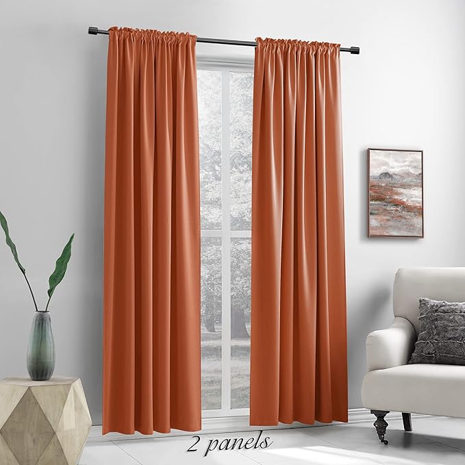DONREN Backdrop 5FT x 8FT Curtains for Parties - Home Decoration Thermal Insulated Rod Pocket Blackout Draperies/Drapes for Bedroom (2 Panels, 60 inches x 96 inches, Burnt Orange)