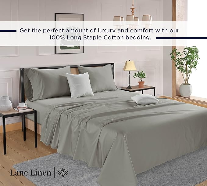 LANE LINEN 100% Cotton Sheets Full Size 600 Thread Count, Mercerized Cotton Fully Elasticized Fitted Sheet, Z Hem Top Sheet and Eurpoean Closure Pillowcases, Luxury Hotel Style Bedding Set- Silver