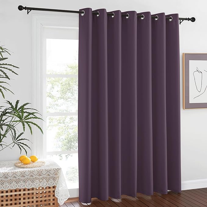 NICETOWN Patio Door Curtain 84 inches Long, Grommet Room Divider Curtain Panel Thermal Insulated Room Darkening for Bedroom/Office, Plum, W100 x L84, 1 Panel