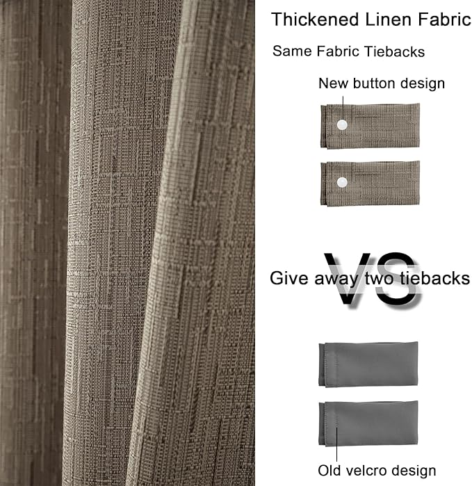 Jacquard Linen Curtains 96 inch Length 2 Panels Thick Faux Linen Blended Window Drapes Burlap Textured Curtains with Grommet for Living Room Bedroom Farmhouse (52x96 Dark Coffee) Natural