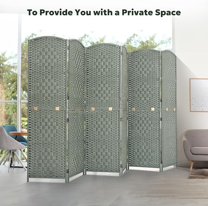 JOSTYLE Room Divider 6FT Room Divider Panel Folding Privacy Screen Hand-Made Wall Divider Indoor Portable Room Partition Dividers 2-in-1 Multifunction Divider for Room Separation (Grey, 6 Panel)