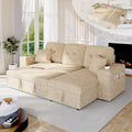 90 Inch Sleeper Sofa Bed, 4 in 1 Pull Out Couch Bed with Adjustable Backrest | Reversible Storage Chaise | Wide Armrest | Tool Free Assembly, Sectional Couches for Living Room, Khaki Chenille