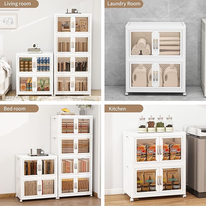 Large Stackable Storage Bins with Lids, 220QT-110QT*2Tier Foldable Cabinet for Closet Organizers, Plastic Storage Containers Box with Wheels