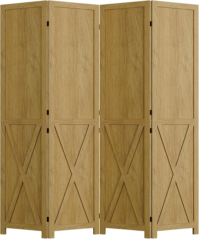 Cozy Castle Wood Room Divider, 4 Panels Folding Privacy Screen, 66.9'' Wall Divider, Barnwood Room Separator, Freestanding Partition, Temporary Wall for for Home Office Restaurant Decorative, Natural