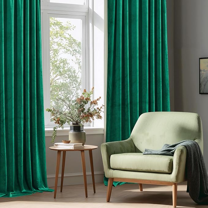 StangH Velvet Curtains Emerald Green 108 inches - Luxury Home Decor Blackout Insulated Velvet Curtain Panels Extra Long Wall Backdrops for Living Room Sliding Glass Door, W52 x L108-inch, 2 Pieces
