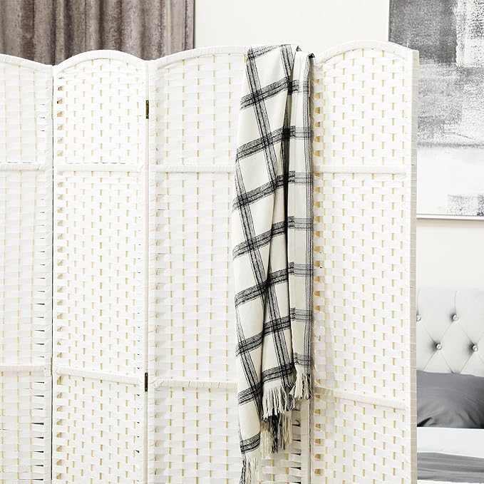 HOMCOM Room Divider, 4 Panel Folding Privacy Screen, 5.6' Tall Freestanding Wall Partition for Home Office, Bedroom, White