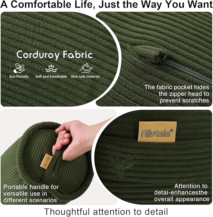 Body Pillow for Adults – Corduroy Long Round Bolster Pillow for Bed, Cuddle Pillow with Full Support for Side Sleepers & Restful Sleep,39 x 7.87 Inches,Avocado Green