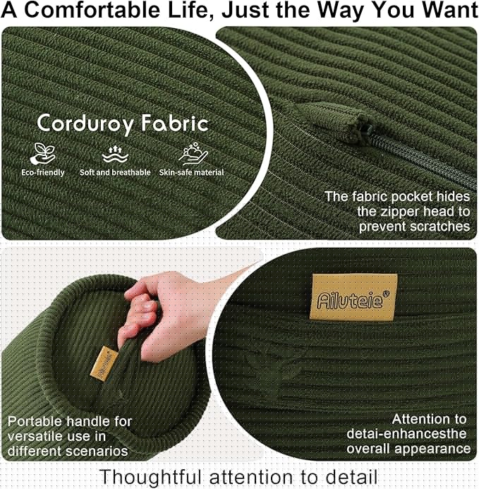 Cuddle Pillow – Corduroy Long Body Pillow for Adults, Cozy Bolster Pillow for Bed, Soft & Supportive for Relaxing Sleep,47 x 7.87 Inches,Avocado Green