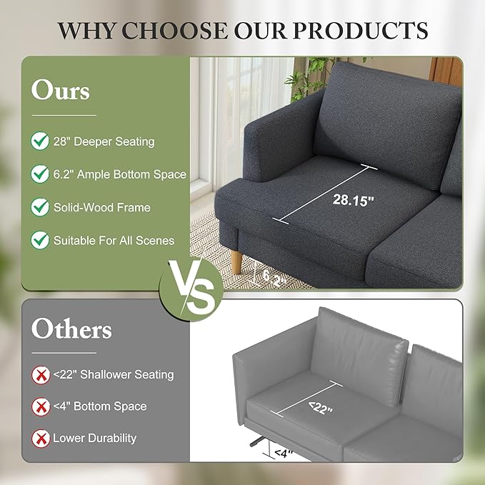 Loveseat Sofa 56", Small Couches for Small Spaces, Mid Century Love Seat Couches for Living Room, Upholstered 2-Seater Deep Couch for Bedroom, Apartment, Dark Grey