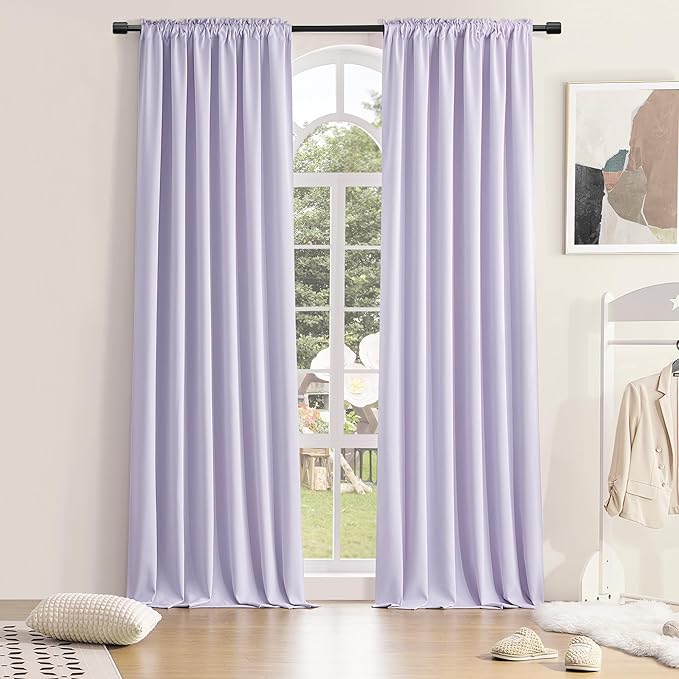 DONREN 96 Inches Long 2 Panels Blackout Curtain Panels for Bedroom - Rod Pocket Thermal Insulated Drapes for Living Room(Lavender Purple,52 W x 96 L)