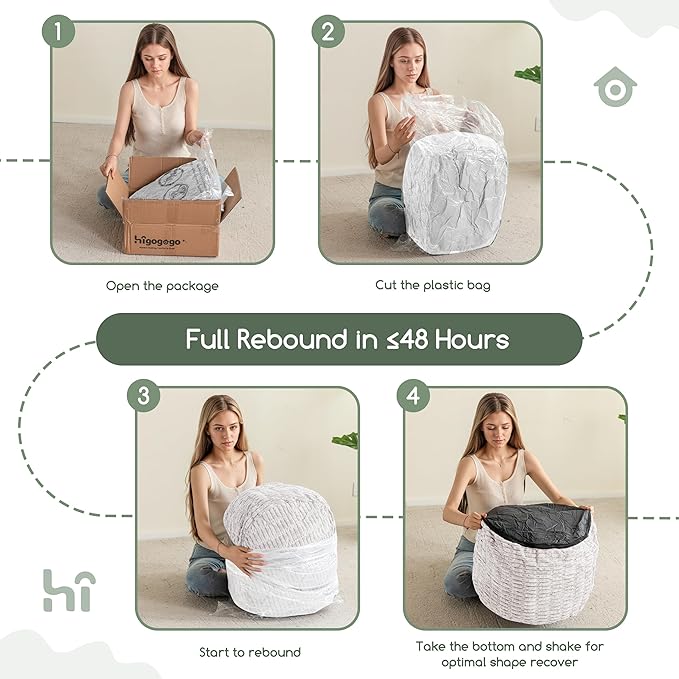 HIGOGOGO Pouf Ottoman Stuffed Round Modern Foam Filled Foot Rest Poufs for Living Room Chair Decorative 26 X 18 Inches Boho Relax Stool for Wedding Christmas Party, Beige