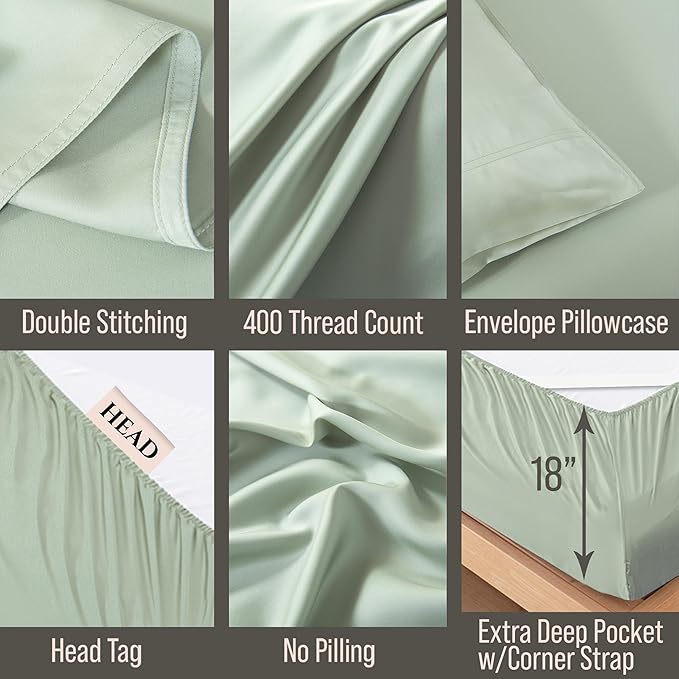 Bella Coterie 6 Piece Luxury Bamboo Viscose California King Size Sheet Set | 100% Organically Grown | Cooling for Hot Sleepers | 18" Deep Pocket | Soft & Hypoallergenic | 4 Pillowcases [Sea Glass]