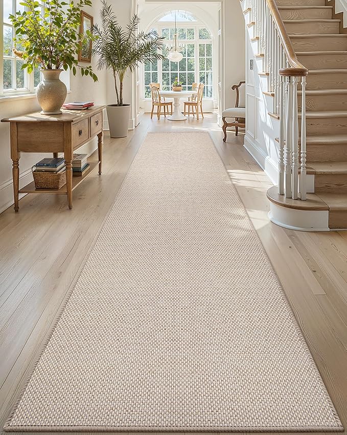 Color&Geometry Door Mat 2'4"x10' Runner Rug with Rubber Backing, Non Slip Washable Hallway Kitchen, Carpet Runners for Hallway Living Room Bedroom, Beige (Rolled-up NO Creases)