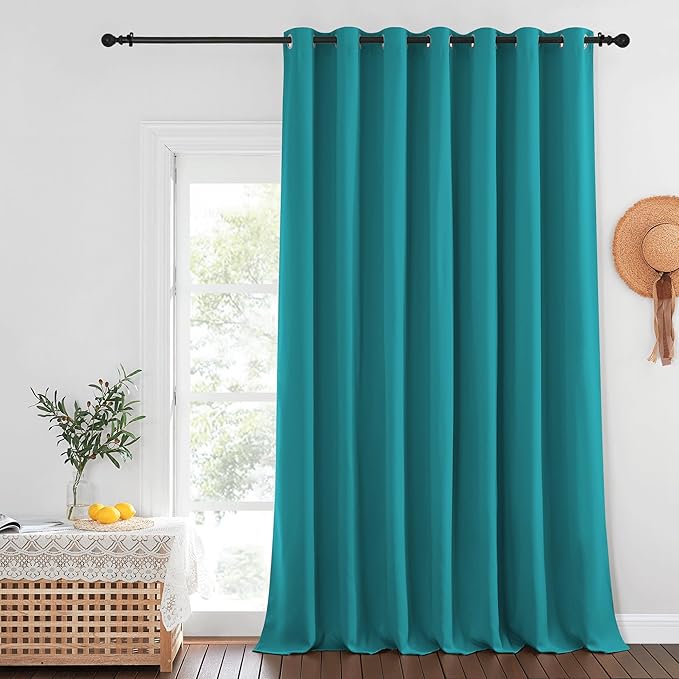 NICETOWN Blackout Patio Curtains 100 x 144 Inches Long for Sliding Door Extral Wide Blackout Curtain Panels Thermal Insulated Room Divider - Grommet Top, 100" W x 144" L, 1 Panel, Peacock Teal