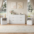 6 Drawer Dresser & Nightstand Set 3-Piece, 55” Wide Bedroom Set Night Stand Set of 2 with Metal Handle, Fluted Modern Wood Chest of Drawers Storage Dressers Set for Bedroom, White