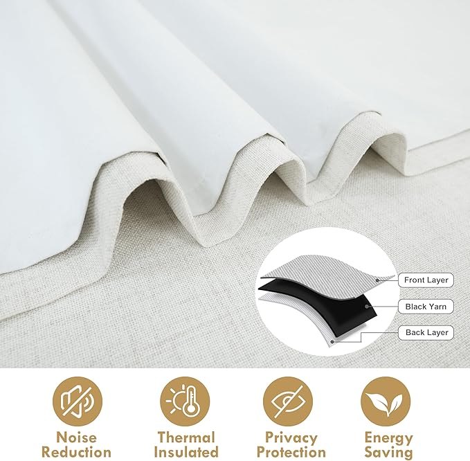 DriftAway Double Layer Linen Blackout Tie Up Curtains Thermal Insulated Fully Lined Balloon Roman Shade Bathroom Window Adjustable Rod Pocket for Small Window 39 Inch by 55 Inch Ivory Cream