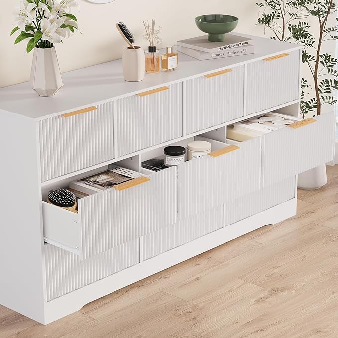 GarveeHome Fluted Dresser for Bedroom with 10 Drawers, 59" Wide Modern Chest of Drawers with Wood Frame, Dresser TV Stand Wooden Closet Clothes Storage Organizer for Living Room, Hallway