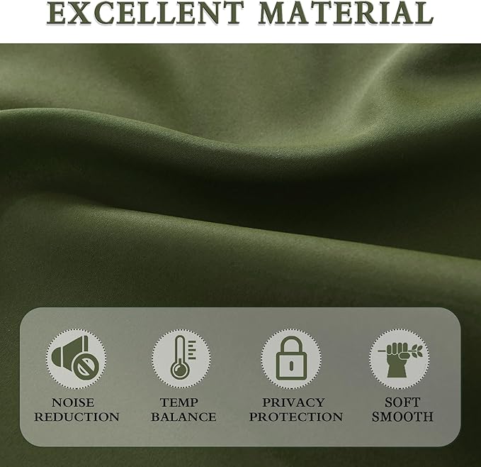 DONREN Dark Olive Green Blackout Window Curtain Panels 80 inche Long,Doorway Christmas Home Decoration Thermal Insulated Room Darkening Draperies/Drapes,2 Panels 52 by 80-inch,Loden