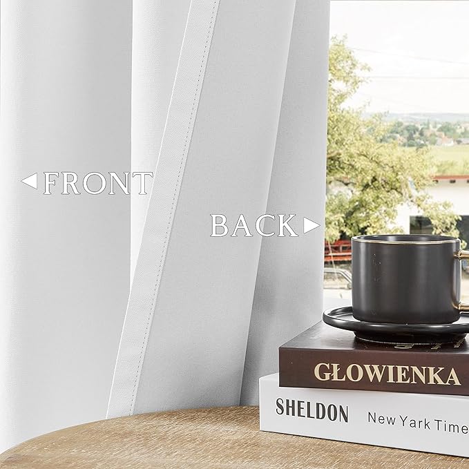 ChrisDowa 100% Blackout Pure White Solid Curtains 54 Inches Long 2 Panels for Bedroom Living Room,Farmhouse Room Darkening Thermal Insulated Soundproof Grommet Top Window Treatment Drapes,52x54