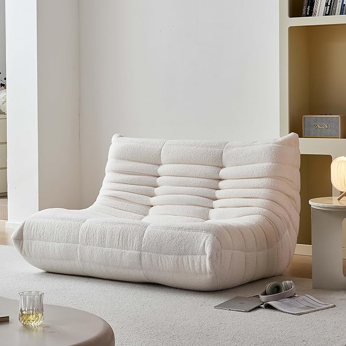 Bean Bag Chair for Adults, Oversized Loveseat Fireside Chair Comfy Bean Bag Couch, 2 Seater Lazy Sofa Couch Memory Foam Floor Chair Loveseat for Living Room, Bedroom Apartment Office (Beige)