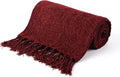 BATTILO HOME Burgundy Chenille Throw Blanket, Decorative Red Knit Throw with Fringe, Lightweight for Christmas Decor, 50"x60"