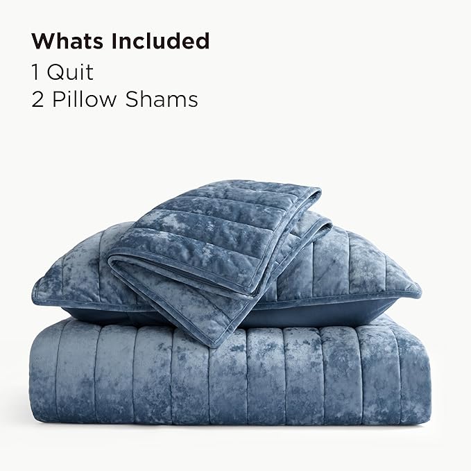 Bedsure Velvet Quilt King Size Set - 108"x96" Lightweight Velvet Comforter King, Oversized Luxury Bedspread Coverlet, Ultra-Soft Winter Bedding Set with 2 Pillow Shams, Blue