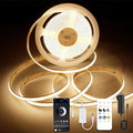 COB LED Strip Lights with Remote, 24V 9.84ft Warm White Dimmable LED Light Strips, High Bright 3000K LED Lights with Power Supply for Room, Kitchen, DIY Home Decoration
