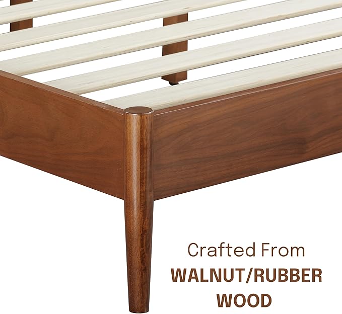 NTC Lupin Wooden Bed Frame with Headboard and Natural Rattan, Solid Oak/Rubber Wood Foundation with Silent Slats, 1000 Lb Capacity, Effortless Assembly (Natural Cane - Dark Walnut, King)