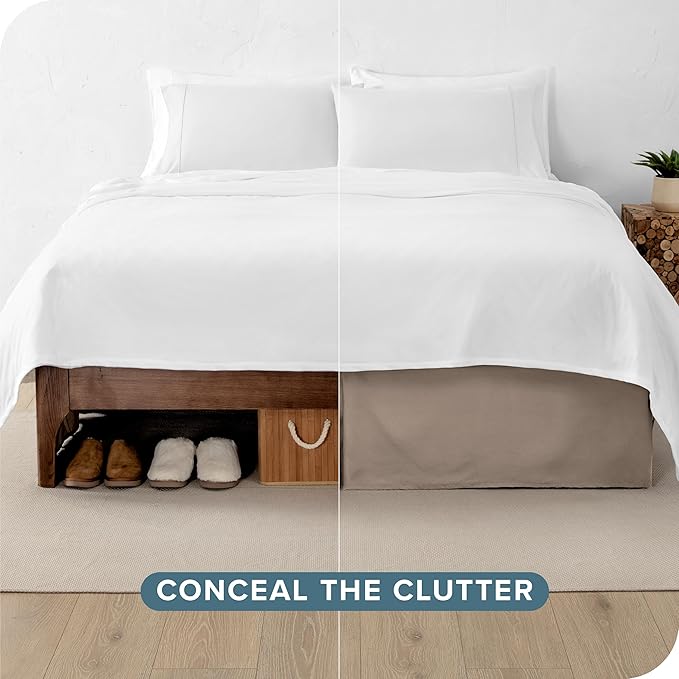Bare Home Kids Twin Bed Skirt - 15-Inch Tailored Drop Easy Fit - Bed Skirt for Beds - Center & Corner Pleats (Twin, Taupe)