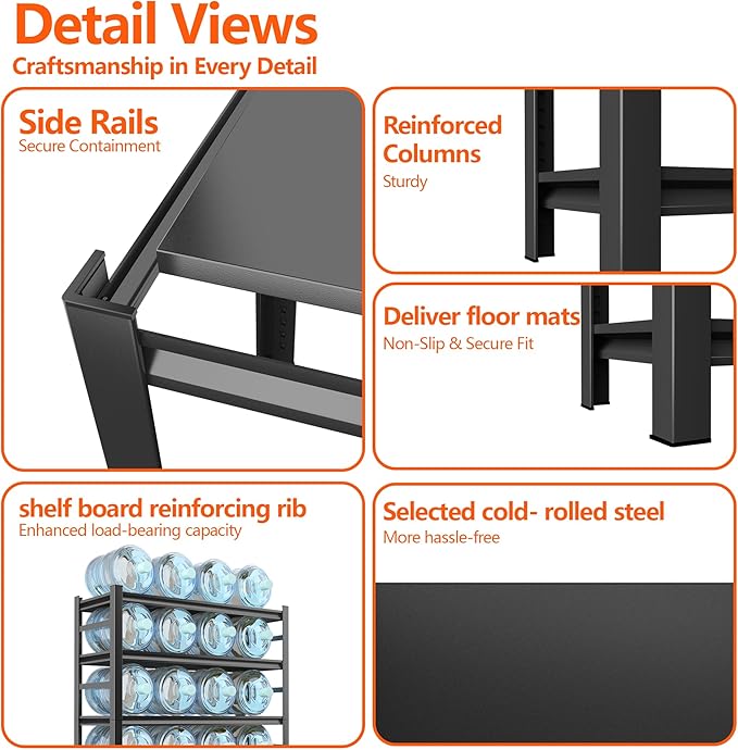 Storage Shelves, Garage Metal Shelving Unit, Adjustable, Double-Layer Column with Reinforced Ribs, Heavy-Duty, Capable of Bearing 600-3600 lbs (Black, 47''W*24''D*54''H, 4-Tier)