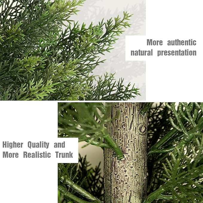 Outdoor Artificial Cedar Topiary Tree, Faux Evergreen Shrubs for Front Porch Decor, Lifelike Fake Bushes Plants for Home Living Room Front Door Decor (2, 6ft)