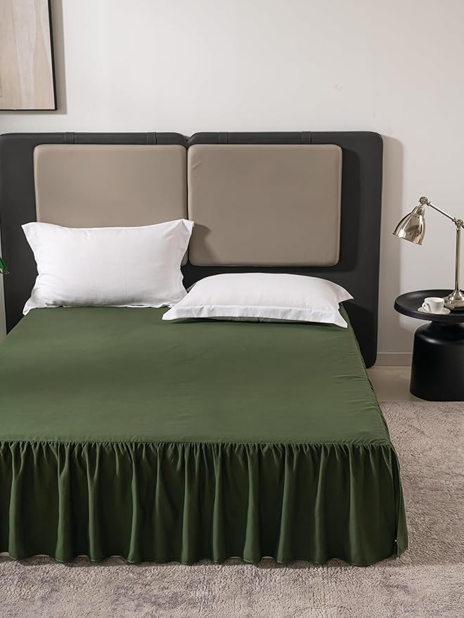 TSUTOMI Green Bed Skirt Full Size Ruffled Bed Skirt with Split Corners, Full Bed Skirt 12 Inch Drop, Full Size Bed Skirt Green for Ruffled Bed Skirt with Split Corners, Bed Skirt Full Size