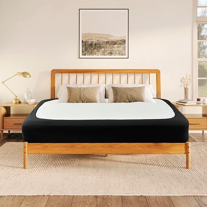 Biscaynebay Decorative Box Spring Cover Twin & Twin XL Size, Black Luxurious Jersey Knitting Stretchy Wrap Around 4 Sides Bed Skirt for Home/Hotels, Easy Fit Wrinkle Free Machine Washable