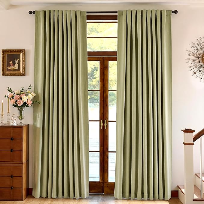 jinchan Chenille Blackout Curtains 84 Inches Long 2 Panels Sage Green Thermal Insulated Curtains for Living Room Bedroom Back Tab Curtains Full Privacy Triple Weave Noise Reducing Drapes 50x84 Inch