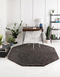 Unique Loom Solid Shag Collection Area Rug (6' 1" Octagon, Graphite Gray)