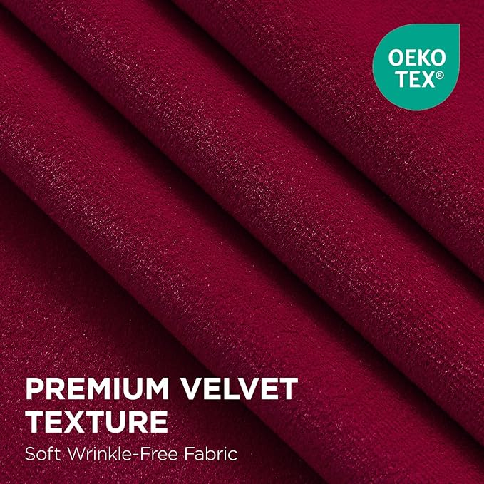 Joydeco Red 100% Blackout Curtains 102 Inch 2 Panels, Luxury Thermal Red Velvet Curtains for Bedroom Living Room, Soundproof Blackout Window Drapes, Rod Pocket & Back Tab (52W x 102L)