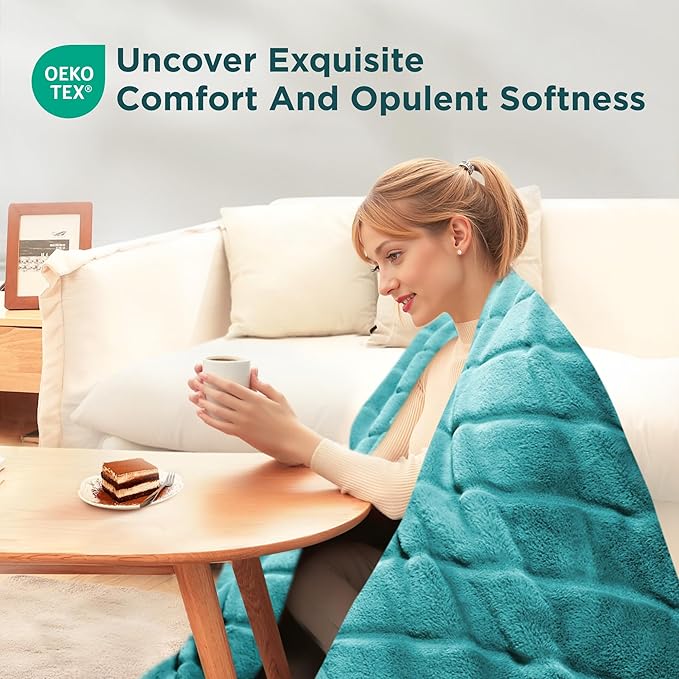 Sophia & William Throw Blanket for Couch Sofa(90x90 Inches) - Faux Fur Throw Soft Cozy, Gifts for Women, Teal