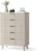 Lulive Dresser for Bedroom Wood Tall Dressers Drawers, Fluted Modern Dresser 5 Drawers (White Oak)
