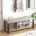 FOLUBAN Storage Bench, Vintage Wood Shoe Bench for Entryway Hallway, Industrial Indoor Shoe Rack Seat for Bedroom, Living Room, Light Grey, 43.3 Inch