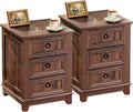 Farmhouse Night Stand Set of 2, 18" End Table with 3 Drawer Metal Handle, Dresser for Bedroom, Sofa Bed Side Table Chest of Drawers,Wood Nightstand Cabinet for Organizer, Living Room-Brown