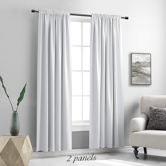 DONREN Greyish White Window Curtain Panels - 42 Width x 84 Length 2 Panels Thermal Insulated Rod Pocket Room Darkening Curtains for Bedroom