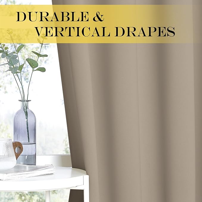 NICETOWN Room Divider Curtain 132 Inches Long, Wide Blackout Sliding Door Curtain for Bedroom, Room Darkening Privacy Window Curtain for Patio Door (1 Panel Set, Taupe, 80 x 132 Inch)