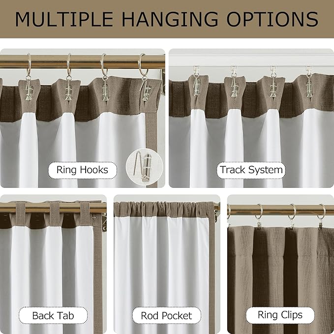Vision Home Brown Linen Full Blackout Curtains 95 inch Long for Bedroom Living Room Darkening Light Blocking Window Panels Thermal Insulated Rod Pocket Back Tab Neutral Drapes 56" Wx95 Lx2