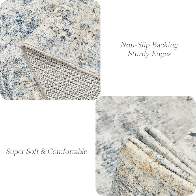 Abstract Rug 8x10 Large Living Room Rugs Neutral Modern Washable Area Rugs for Bedroom Dining Room Non-Slip Stain Resistant Foldable Thin Rug Blue Yellow
