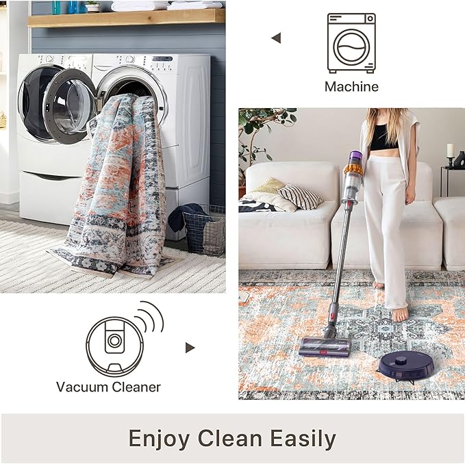 Runner Rug 2'x7' Vintage Washable Non-Slip Runners for Hallways Kitchen Entryway Laundry Room Floral Carpet Hallway Runner Orange