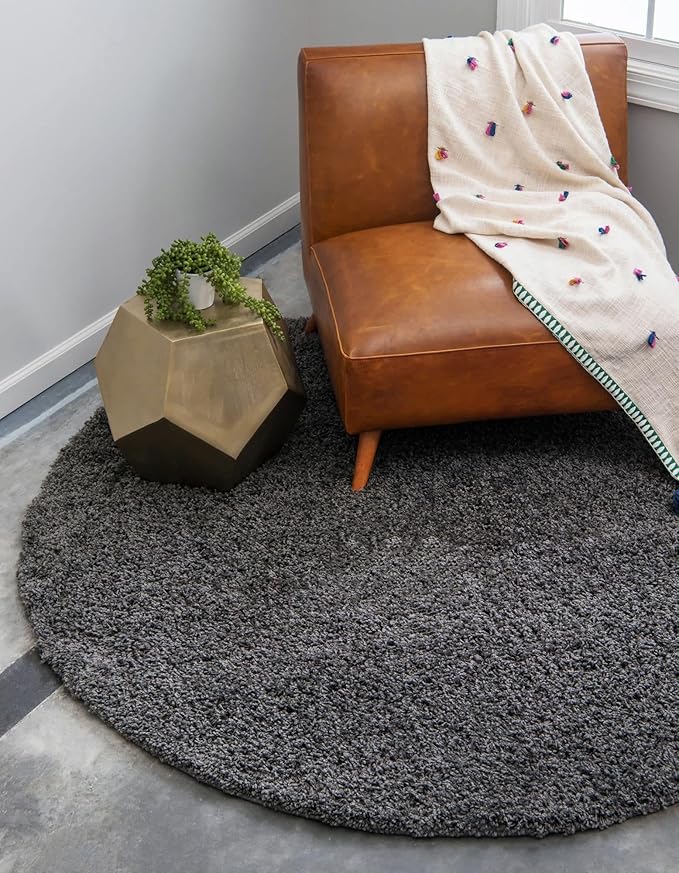 Unique Loom Solid Shag Collection Area Rug (6' 1" Round, Graphite Gray)