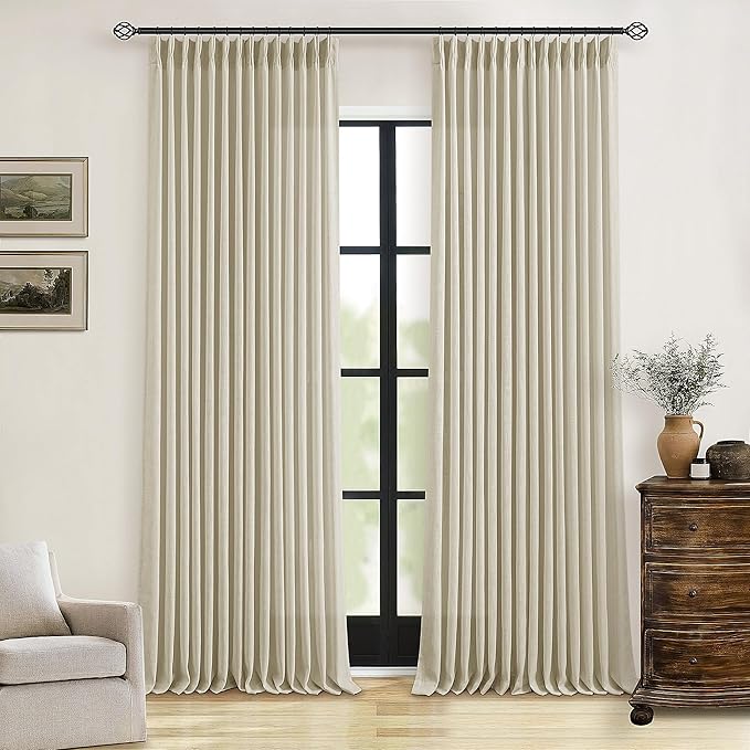 Linen Flax 102 Inch Curtains Pinch Pleated Linen Curtains 2 Panels for Living Room Bedroom Memory Training Semi Sheer Pinch Pleat Farmhouse Beige Drapes Back Tab Light Filtering Window Curtain 40x102