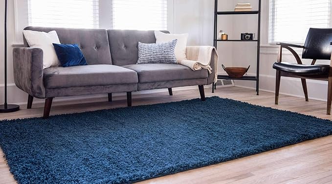 Unique Loom Solid Shag Collection Area Rug (9' x 12' Rectangle, Sapphire Blue/ Navy Blue)