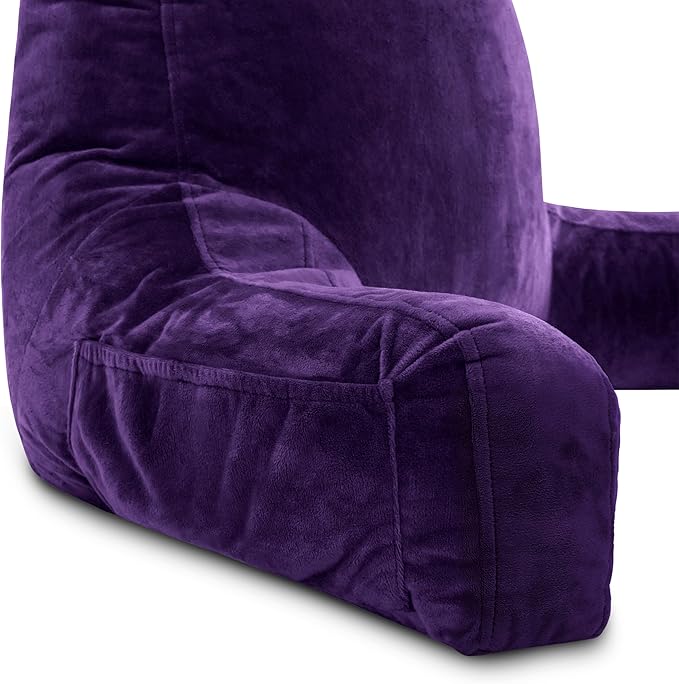 Husband Pillow XXL – Reading Pillow Bed Chair with Arms & Back Support – Purple - Back Pillow for Beds Sitting Up – Bed Rest Arm Pillow – Comfy Reading Pillow for Adults